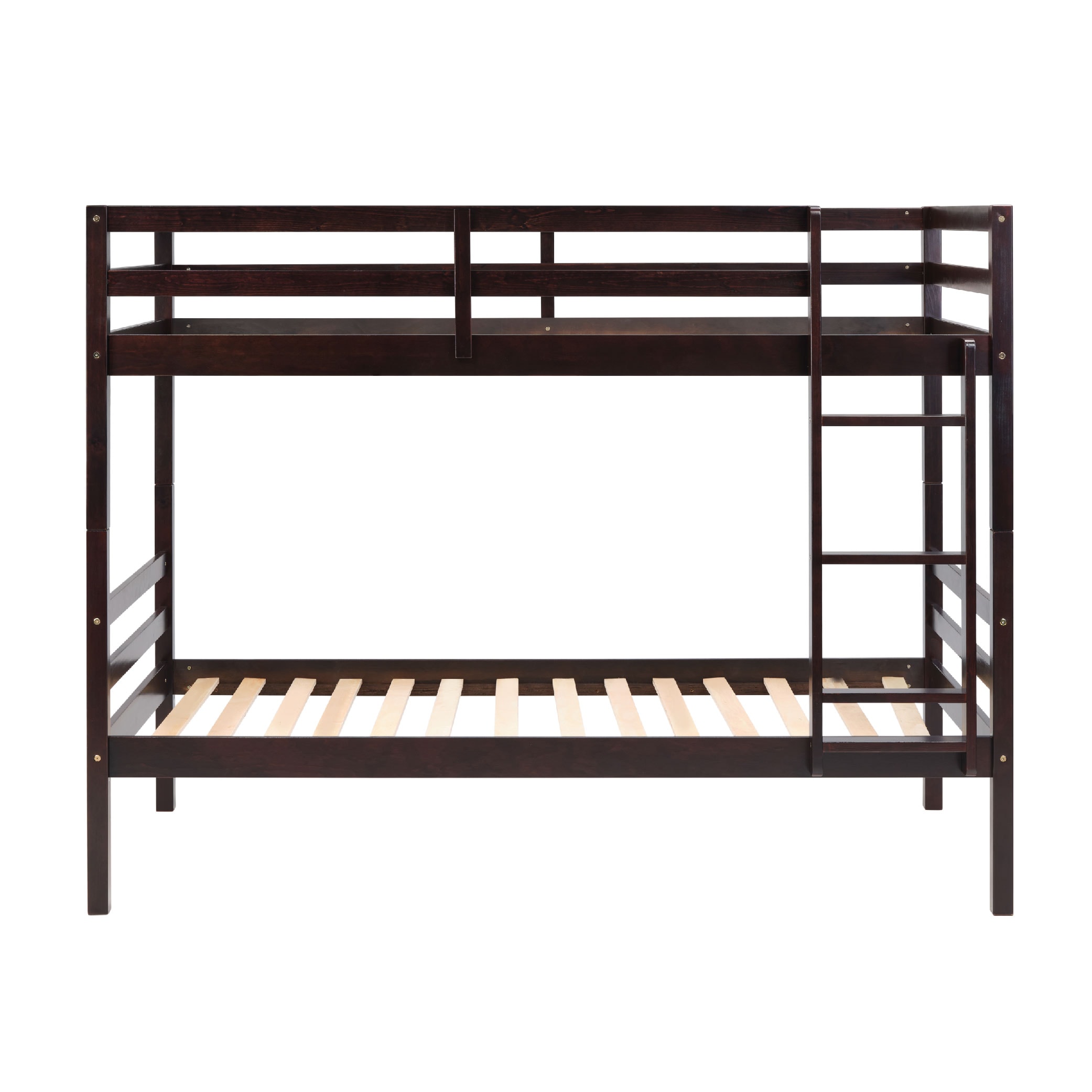 Twin Over Twin Bunk Bed With Ladder,Wooden Bunk Bed With High Guardrail And Ladder For Kids, Teens, Dorm Rooms, And Guest Rooms,No Box Spring Needed,Espresso_voghion.com